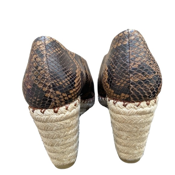 VINCE Coffee Leather Brown Snake Print 3/4" Espadrille Braided Jute I Size: 6.5 - Picture 9 of 16